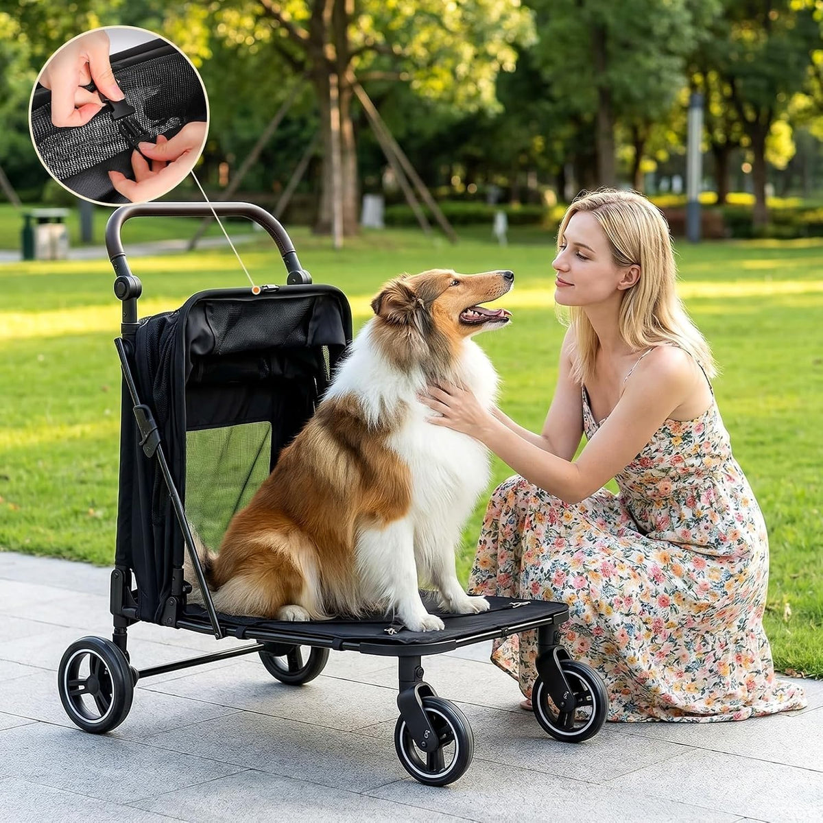 mamizo foldable dog stroller for large & medium, side view