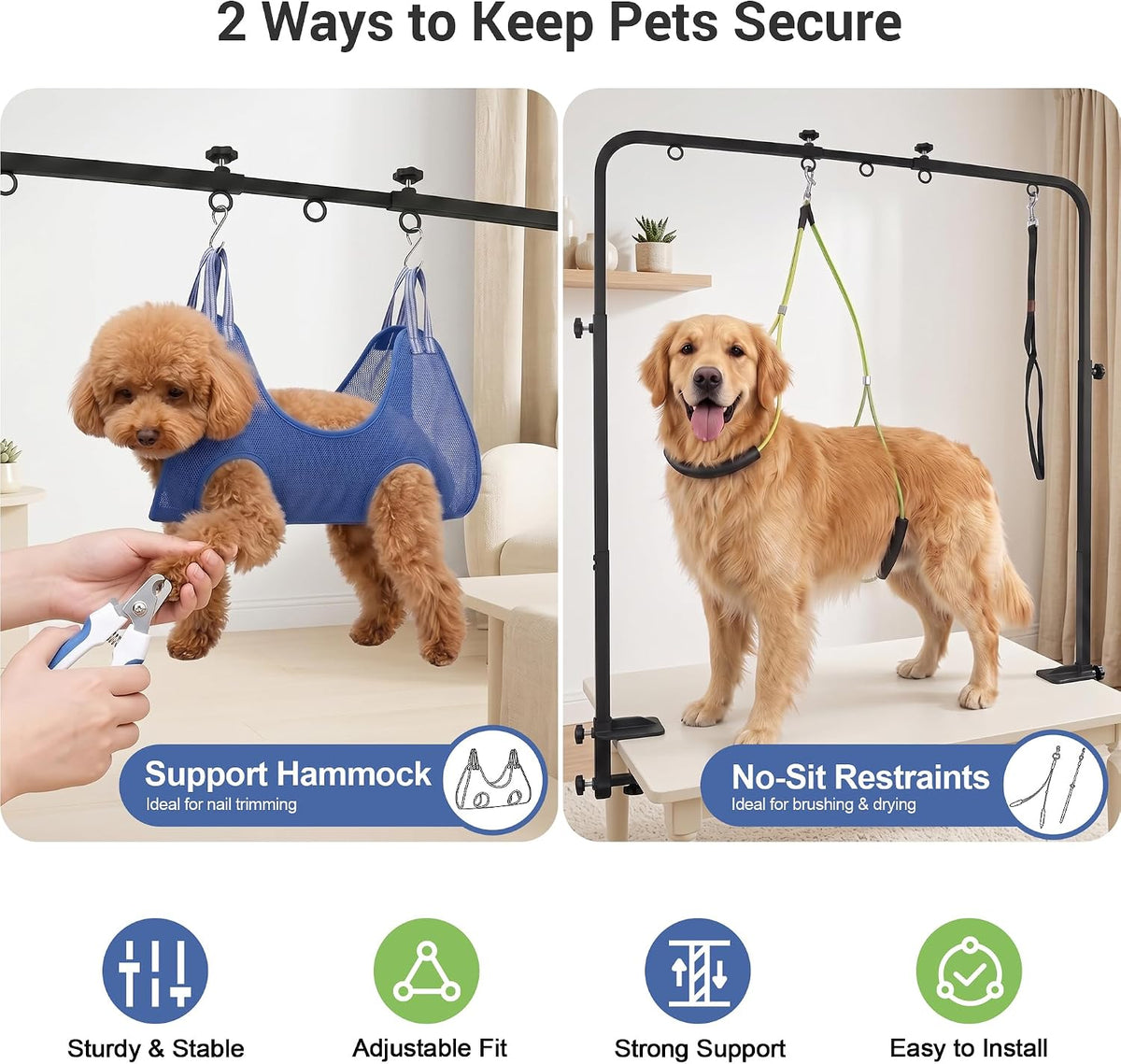 dog grooming table arm, h-frame with dual clamps shown in use