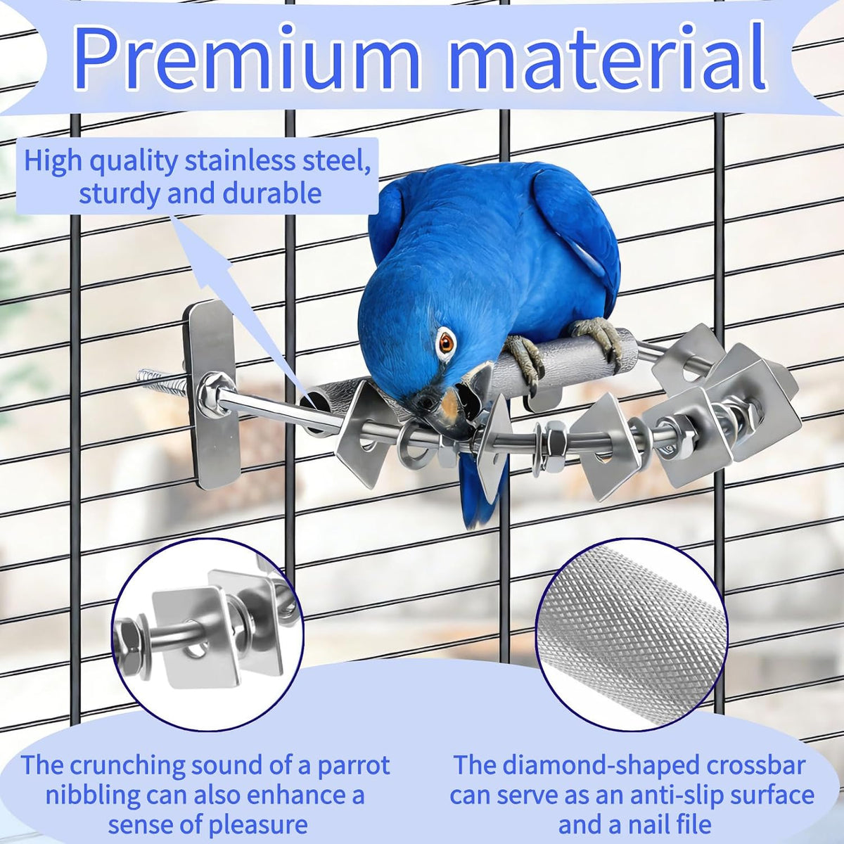 8.3 * 7.3in parrot chewing toy, long-lasting stainless, close-up detail