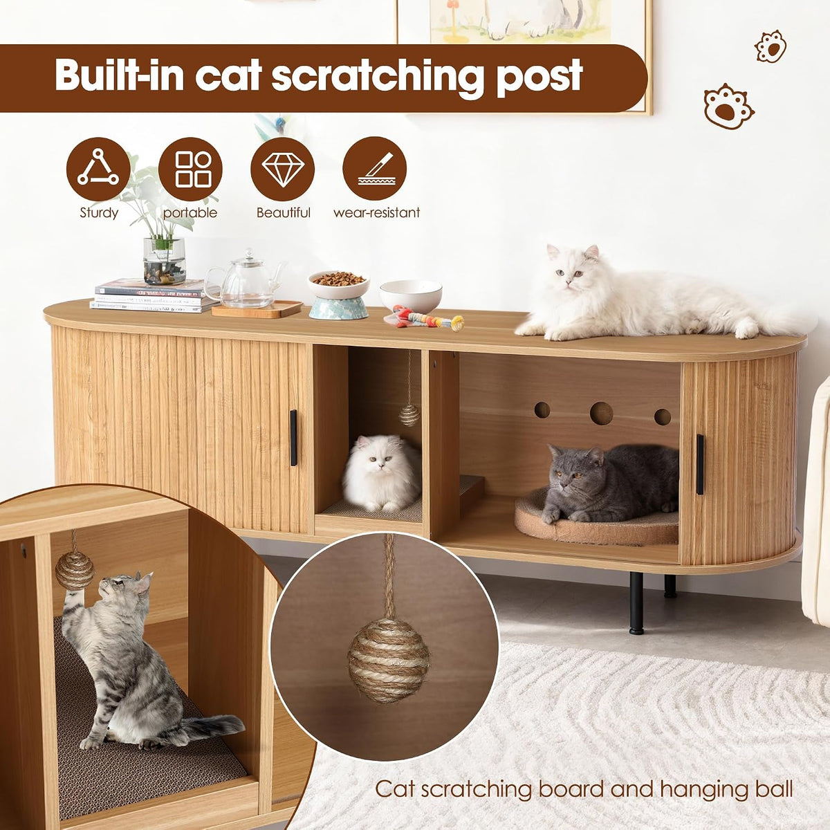 grepatio 63" litter box enclosure for 2 cats, side view