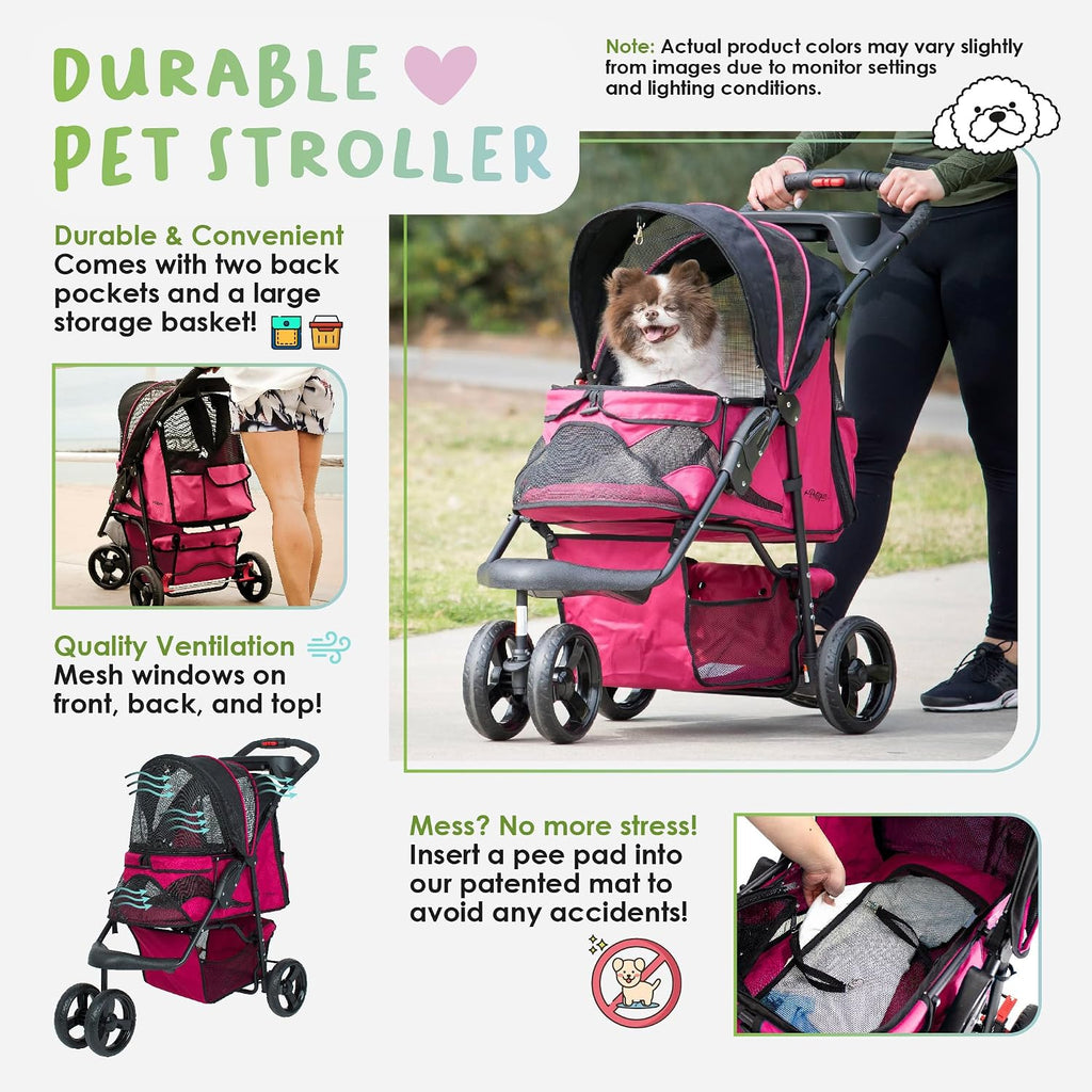 petique durable pet stroller, easy fold, quality mesh shown in use