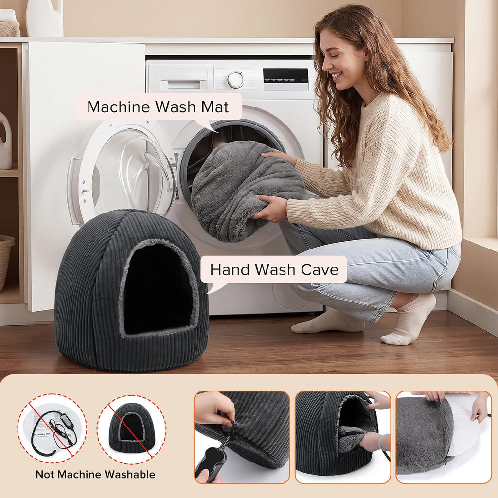 2 in 1 foldable heated cat cave beds, view 9