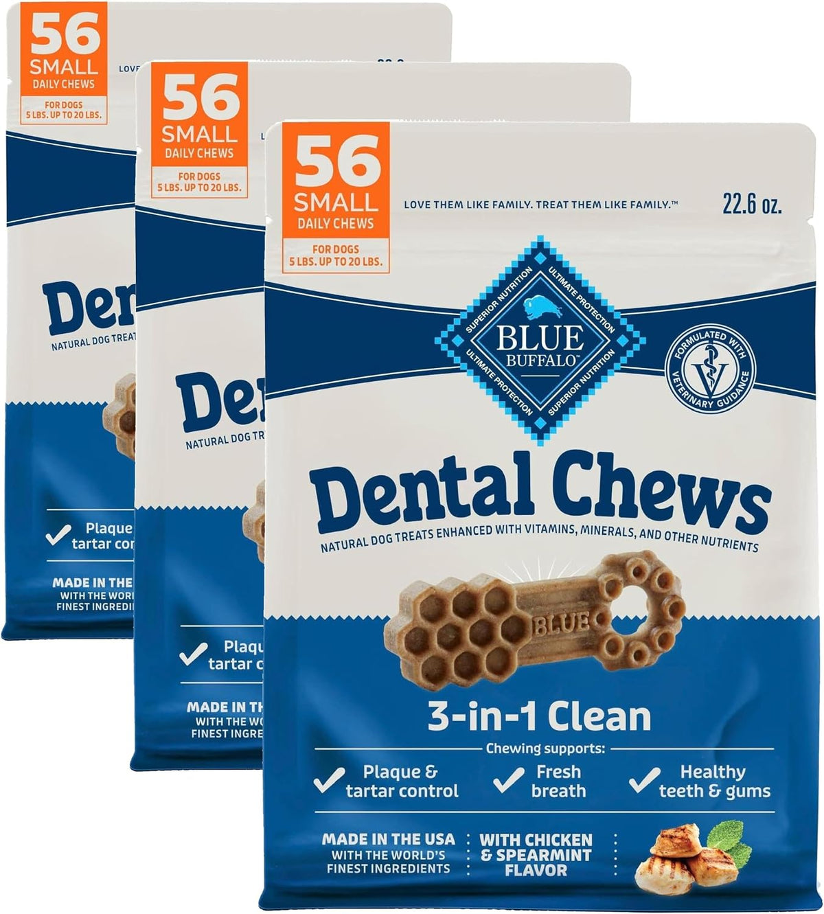 blue buffalo chicken & spearmint small dental chews, main product view