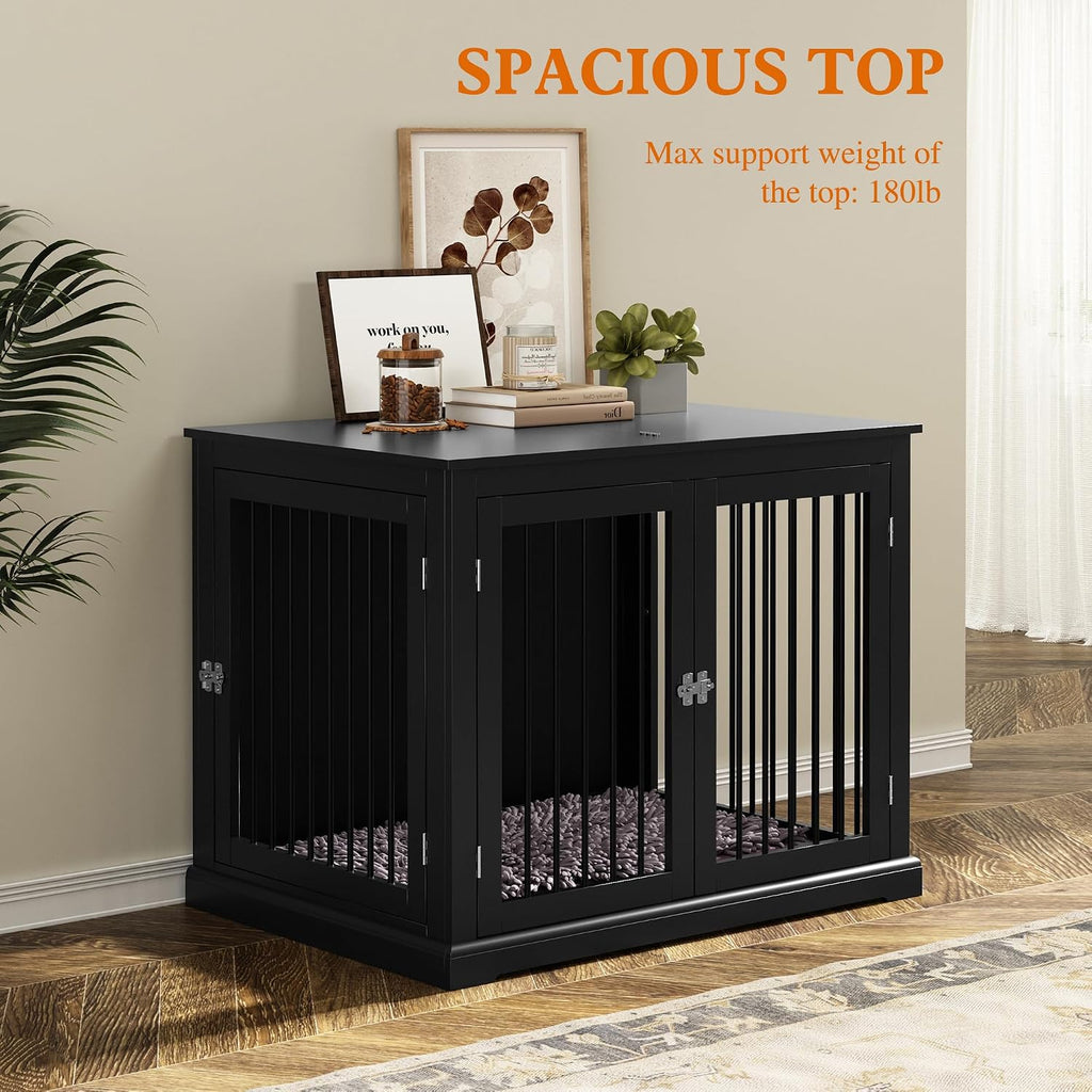 pupetpo dog crate furniture, wooden dog kennel with, side view