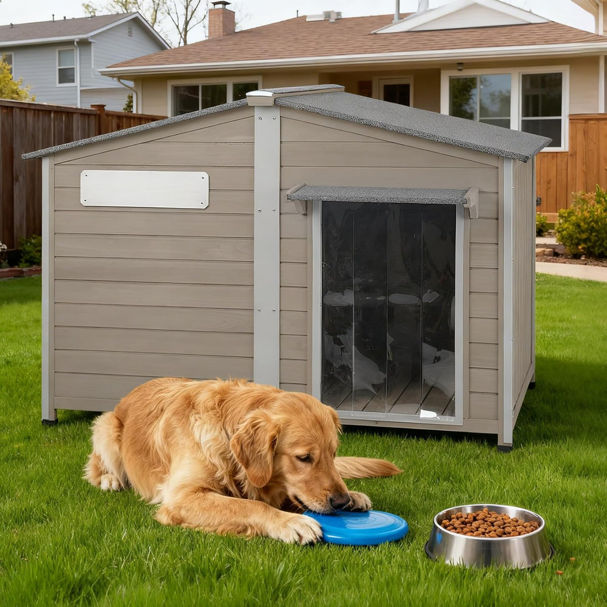petscosset large dog house outdoor indoor -55" weatherproof, front angle view