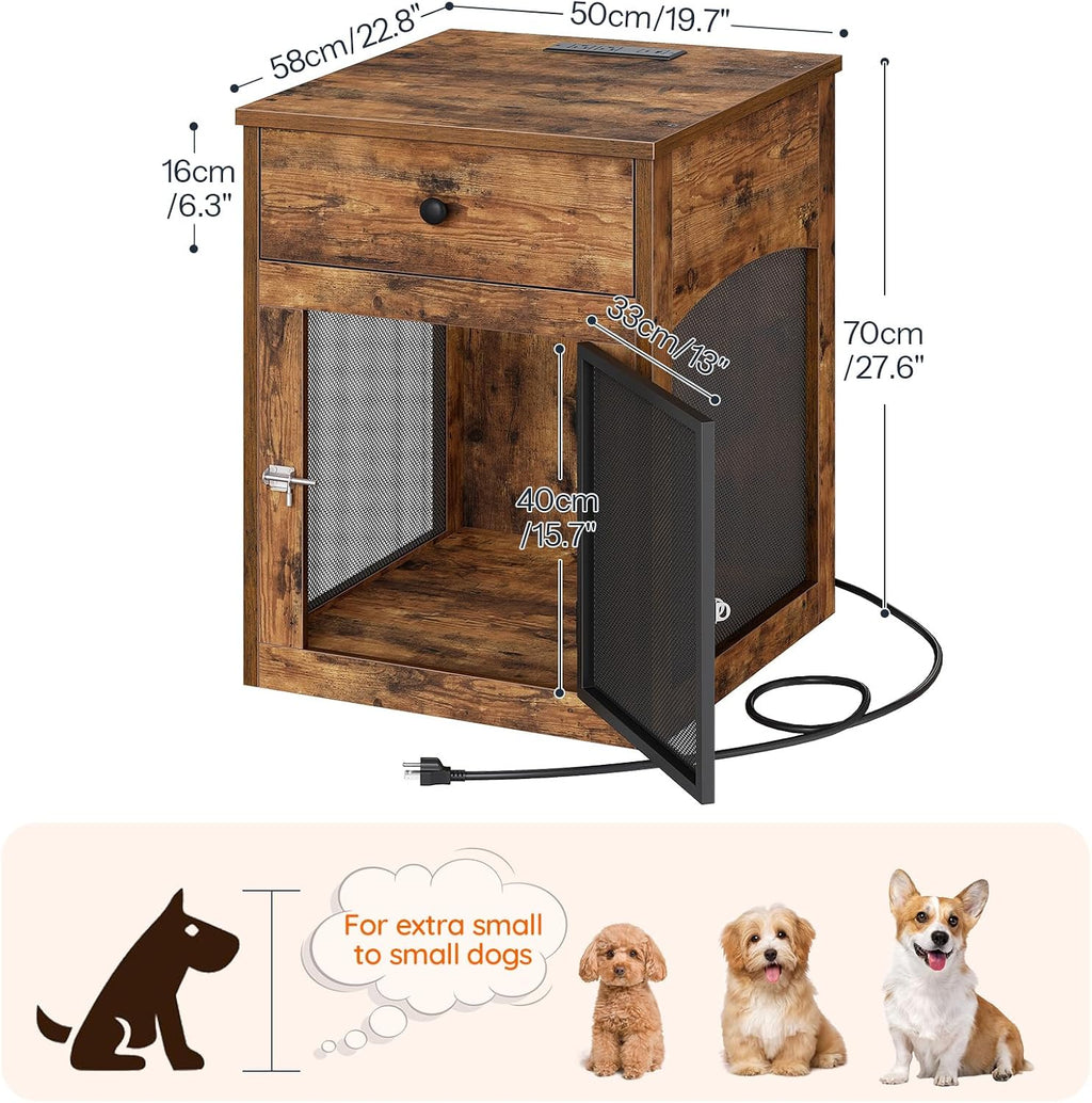 hoobro dog crate furniture, dog kennel with drawer shown in use