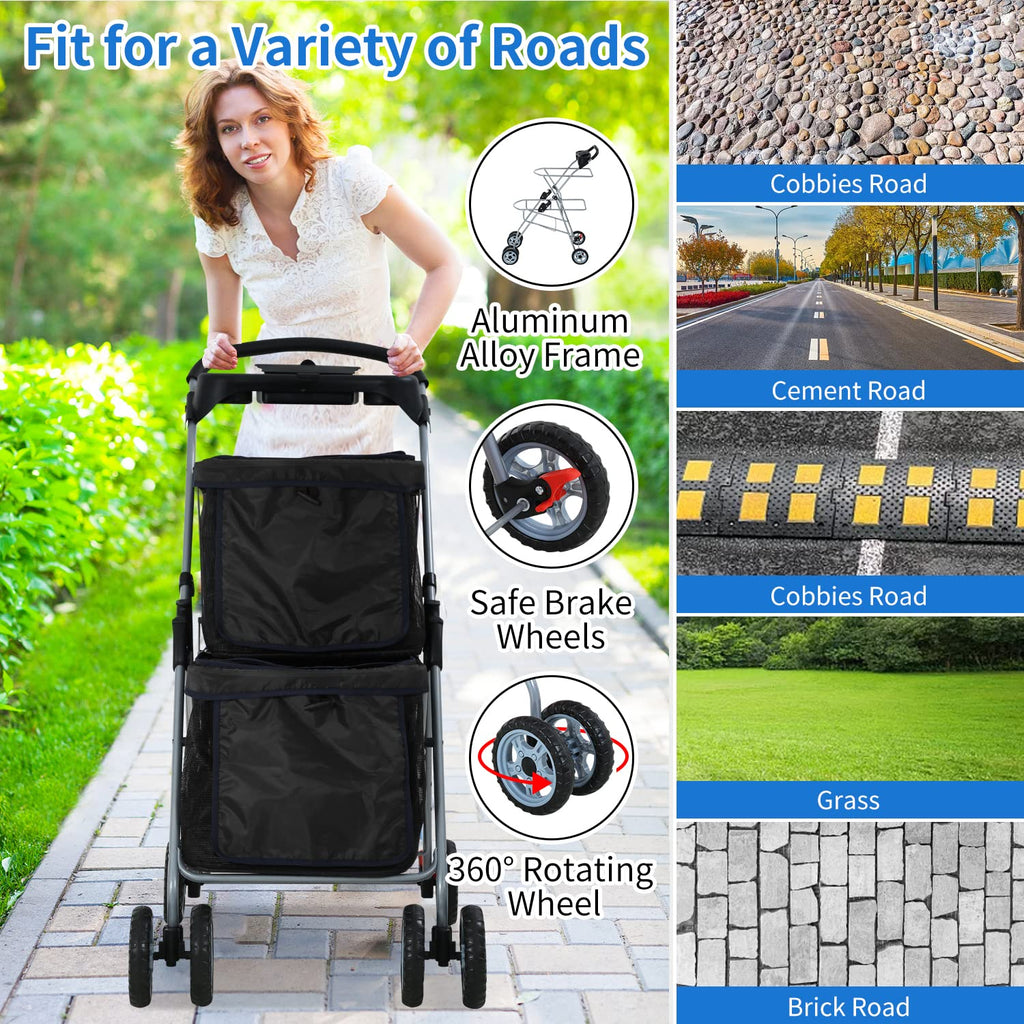 dog stroller 4 wheels cat strollers double layer shown in use