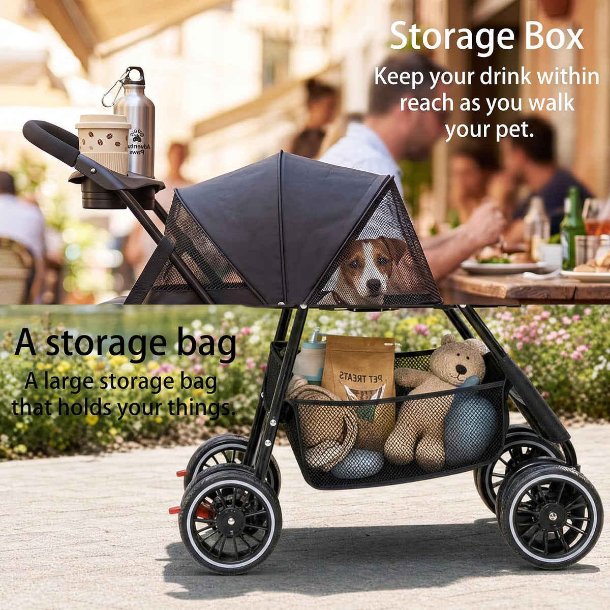 2-in-1 foldable pet stroller 4-wheel for small dogs on a desk or shelf