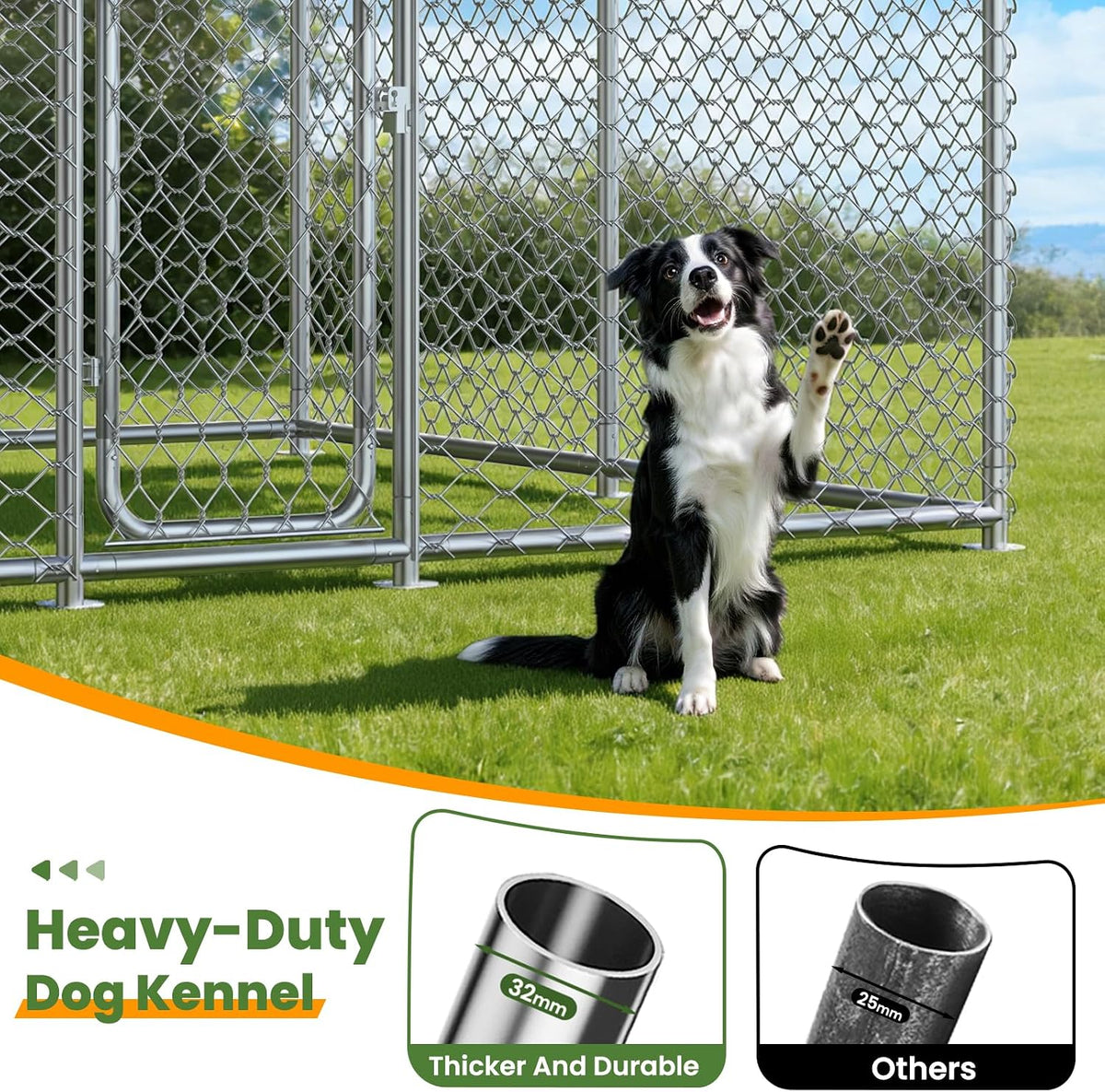 10x10 ft outdoor dog kennel, heavy duty dog, close-up detail