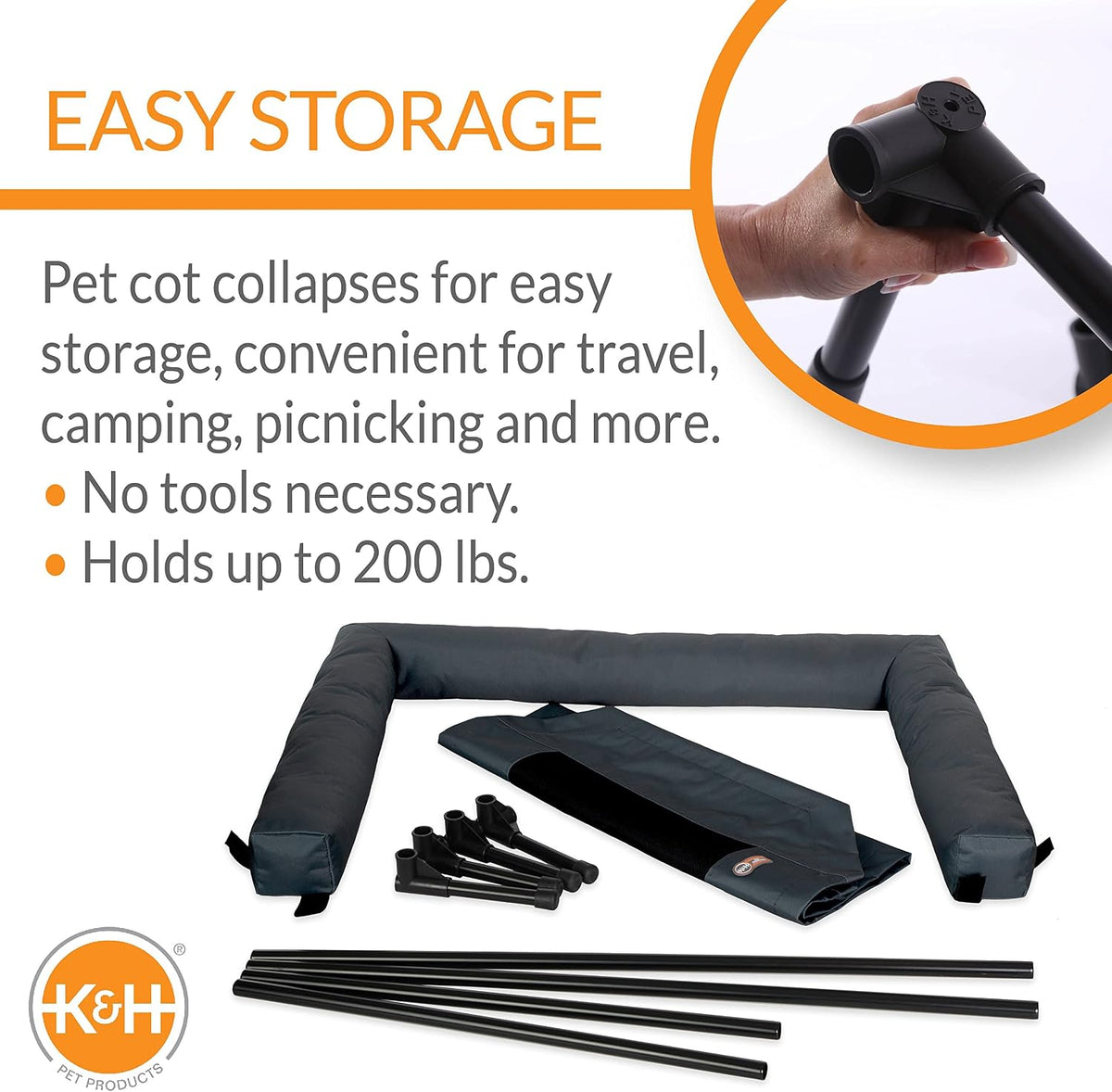 k&h bolster dog cot cooling indoor/outdoor dog bed, side view