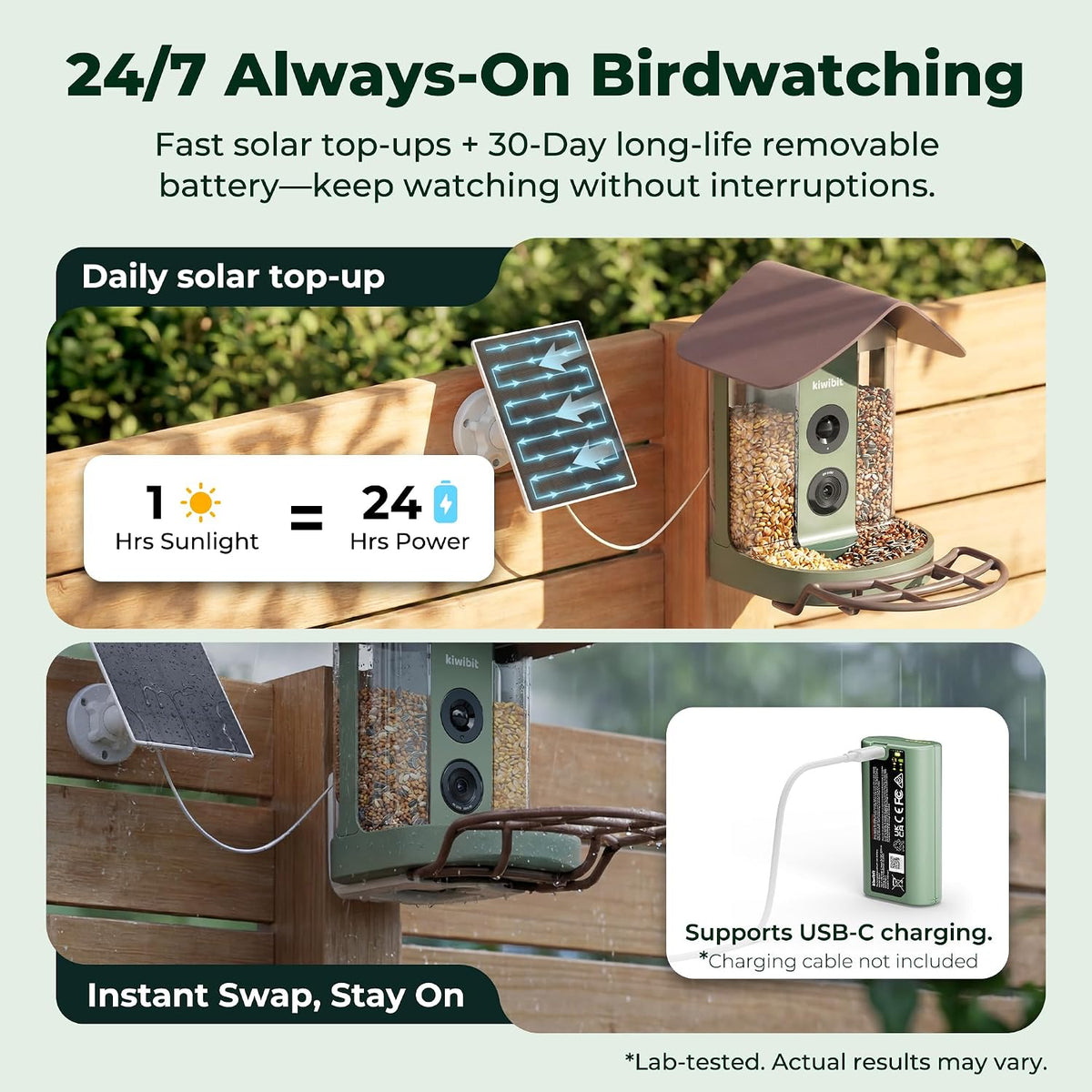 kiwibit smart bird feeder with 4k ai camera, close-up detail