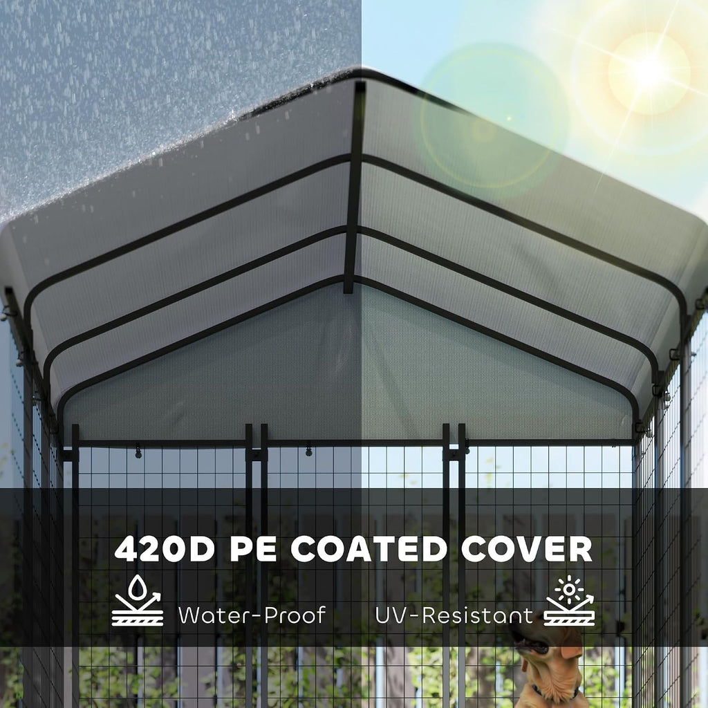 pawhut outdoor dog kennel with roof for s&m&l, side view