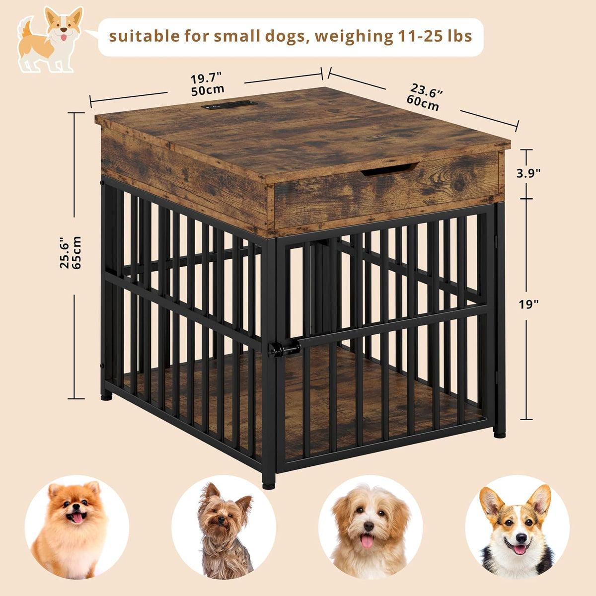 ironck dog crate furniture for small dogs, rustic shown in use