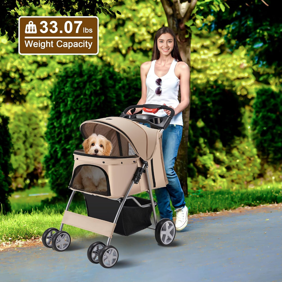 foldable pet stroller 4 wheels for small medium, close-up detail