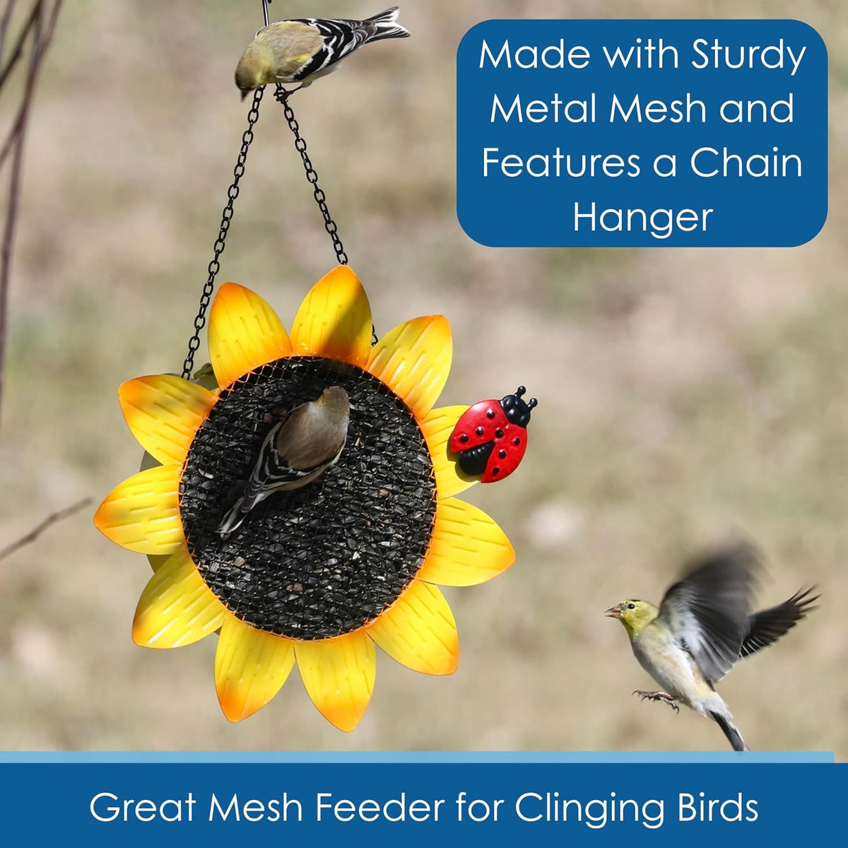 gift essentials sunflower metal mesh feeder - garden, close-up detail