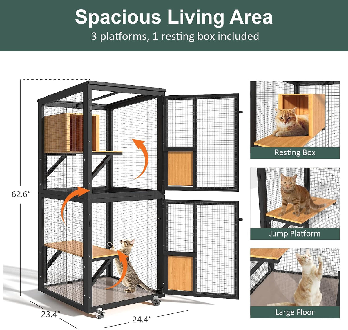 timhaka 4 tier catio outdoor cat enclosure, indoor shown in use