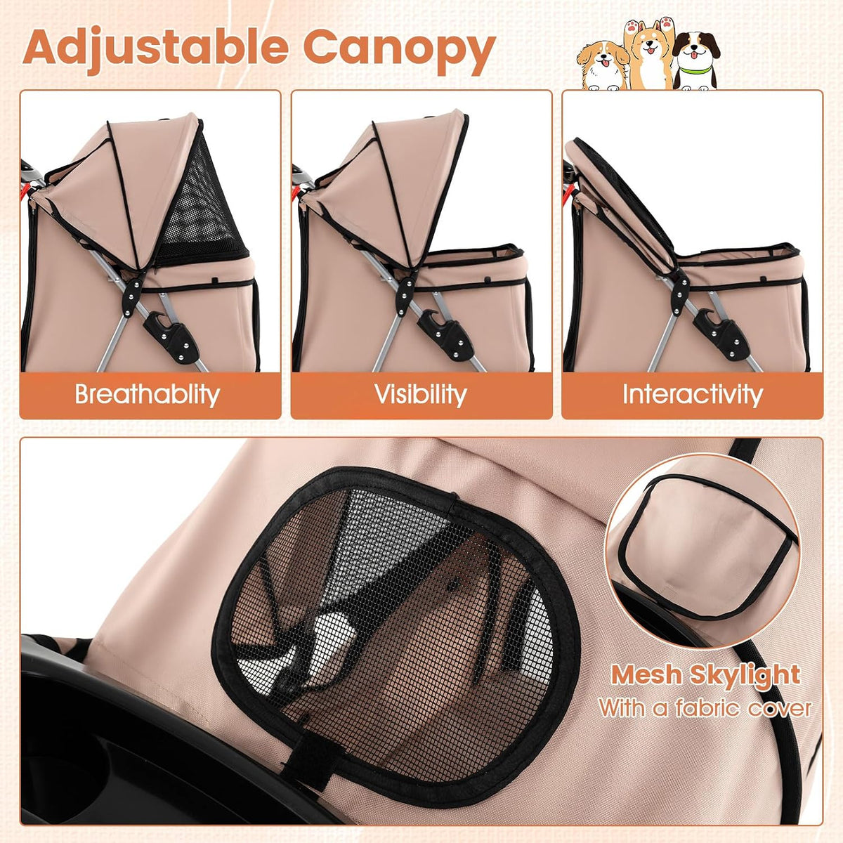 petsite 4 wheels pet stroller, foldable dog strollers, side view