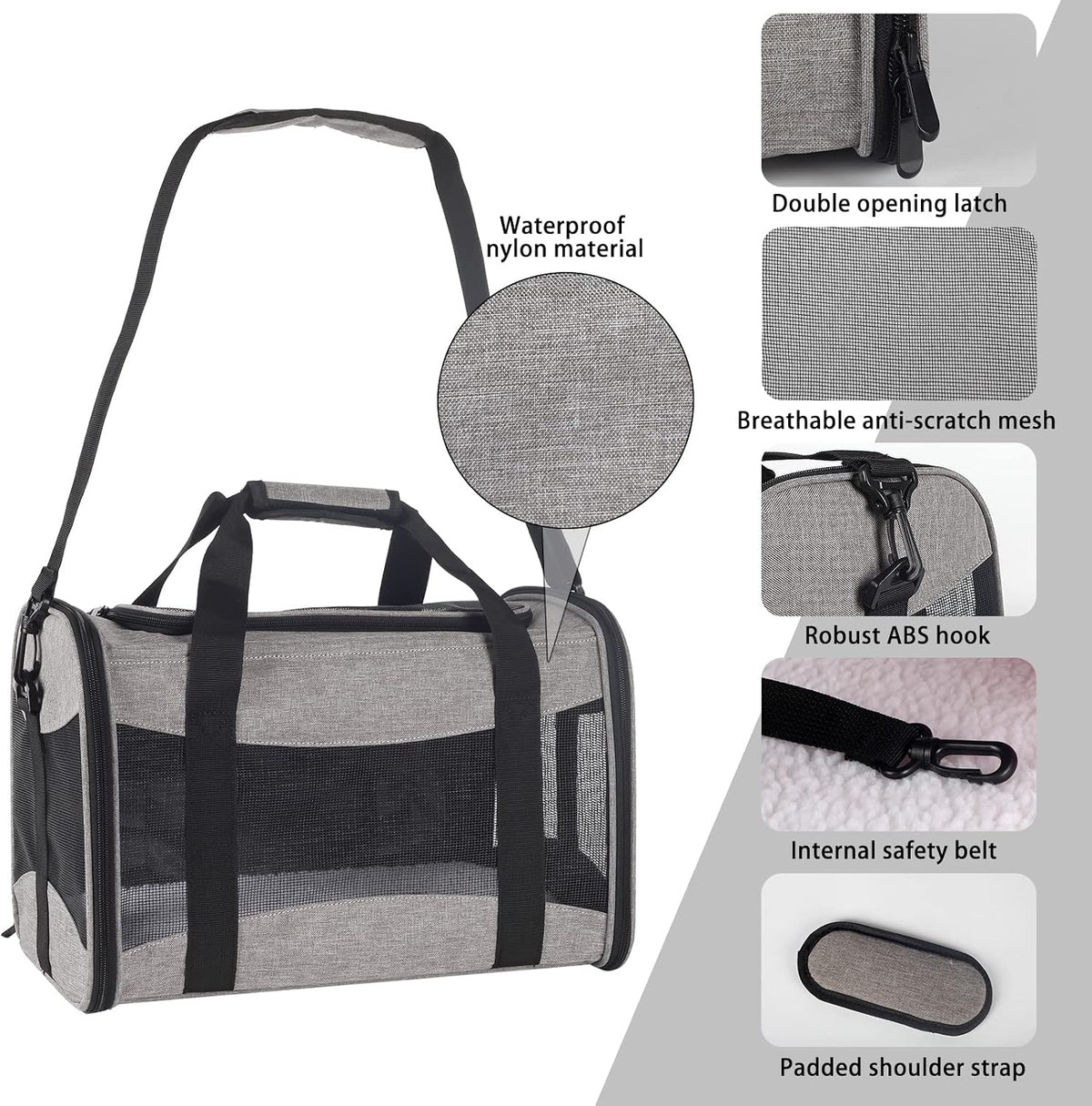 cat carrying case - pet carrier airline approved, close-up detail