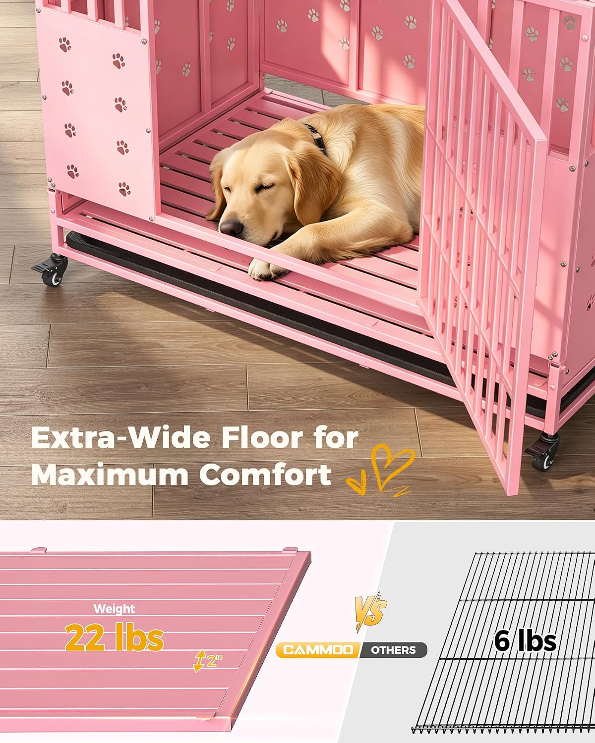 cammoo 48'' heavy duty dog crate/kennel for large, side view