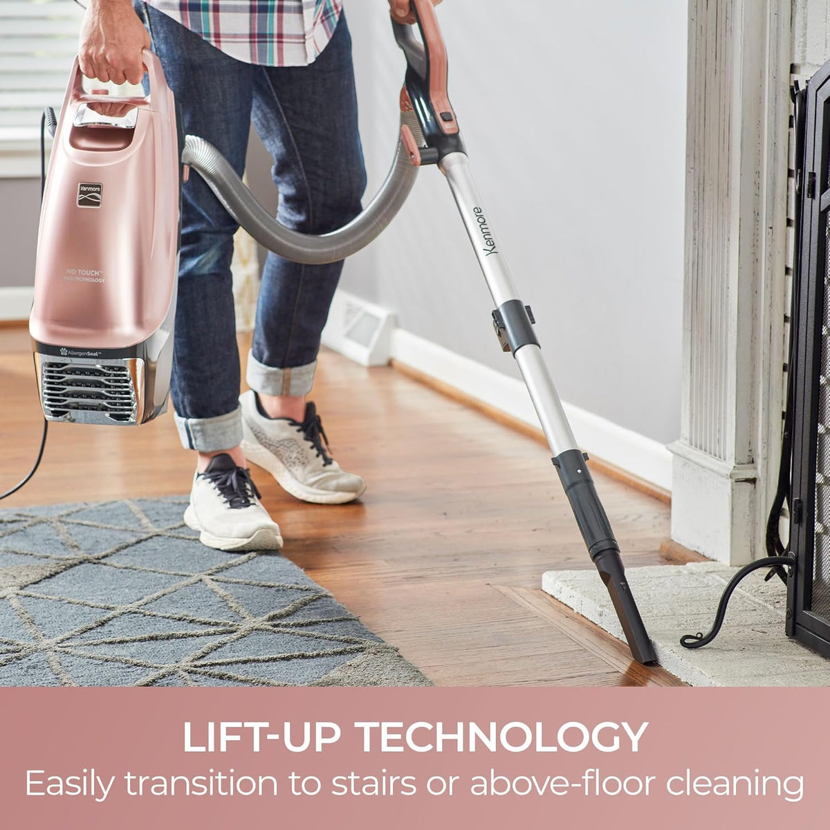 kenmore intuition bagged upright vacuum with hair eliminator shown in use