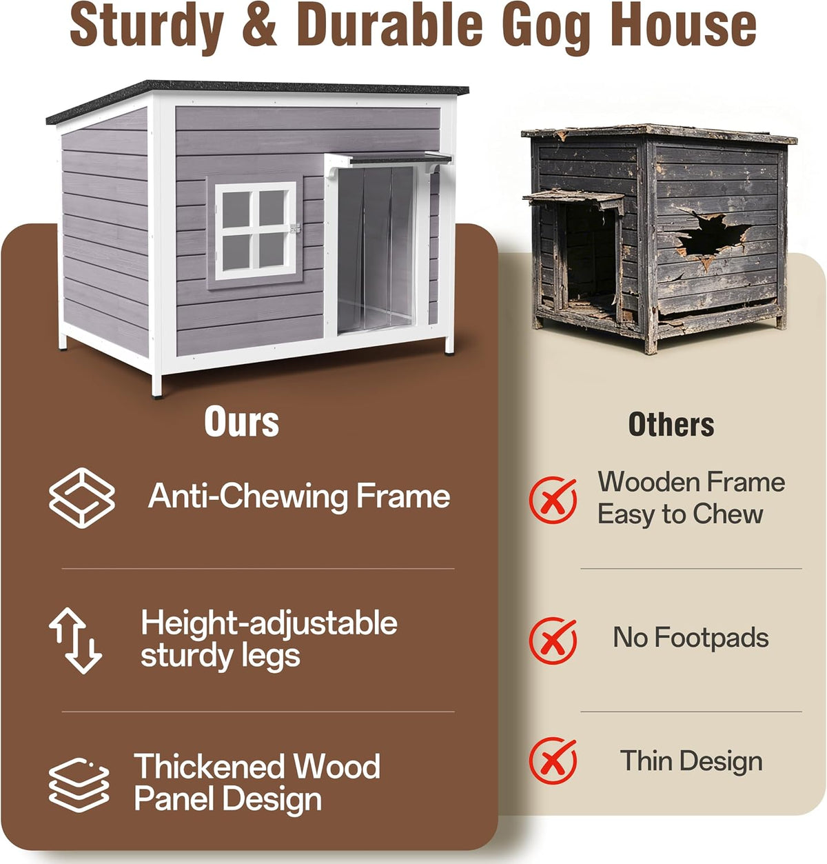 43" insulated large outdoor dog house, grey, package contents