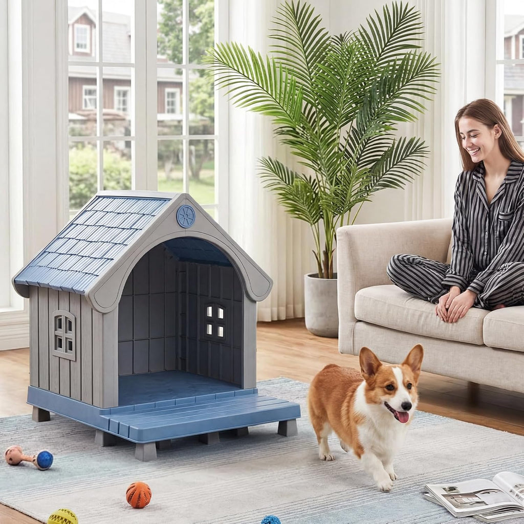 large dog house outdoor waterproof with elevated floor, view 9