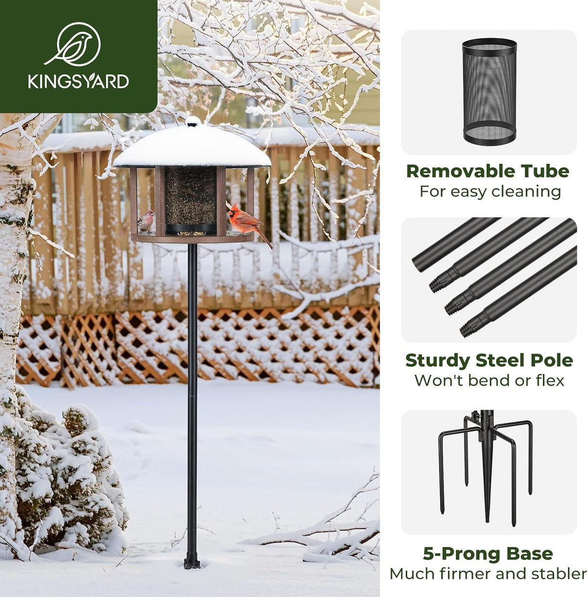 kingsyard large platform bird feeder for outside, pole, side view