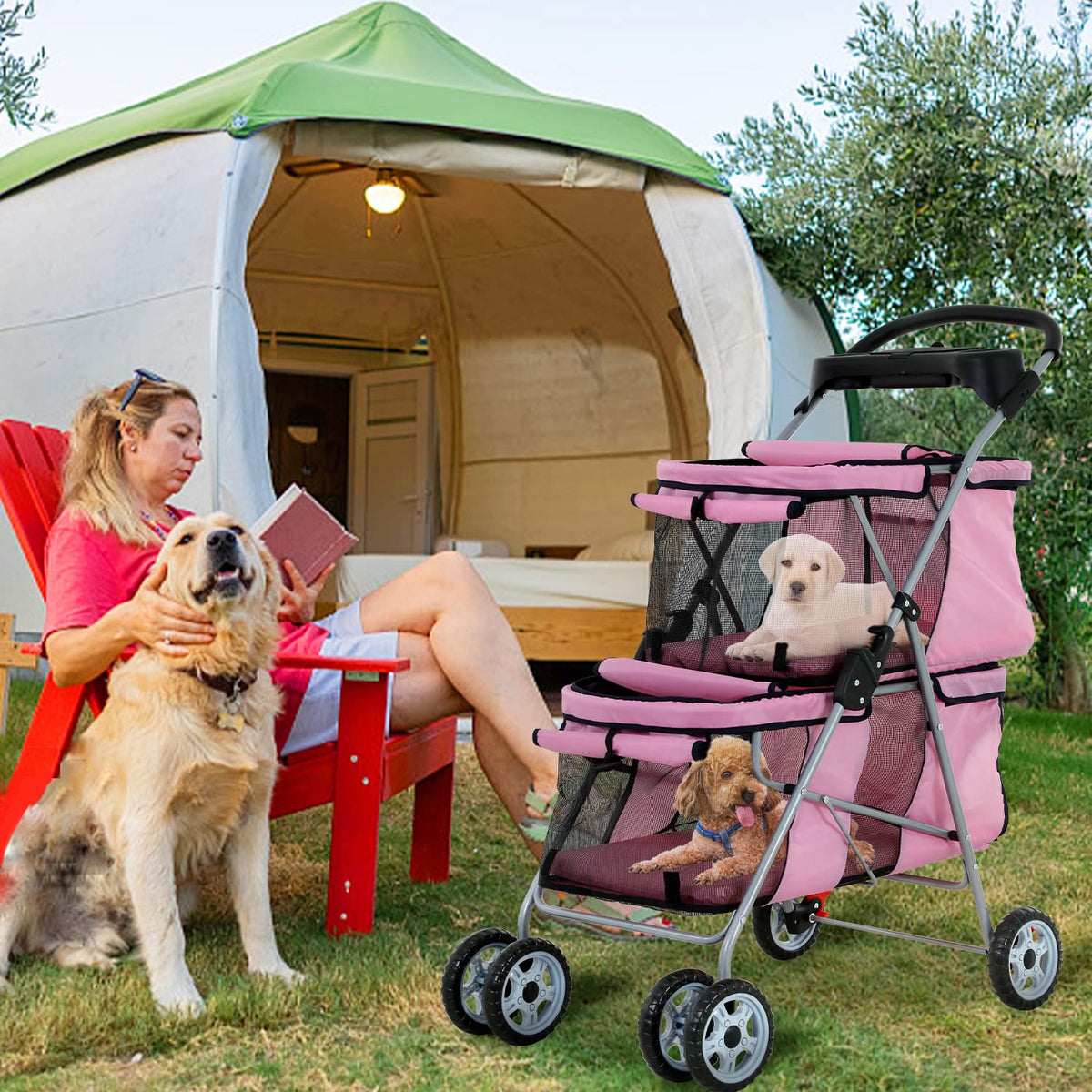 hhs pet strollers for 2 dogs and cats, package contents