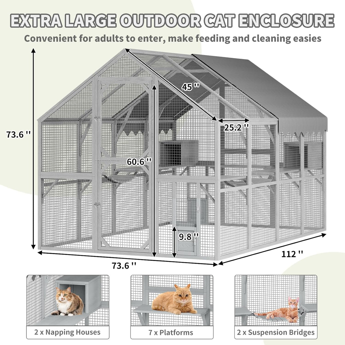 112" catio outdoor cat enclosure large 57.24ft² wooden shown in use