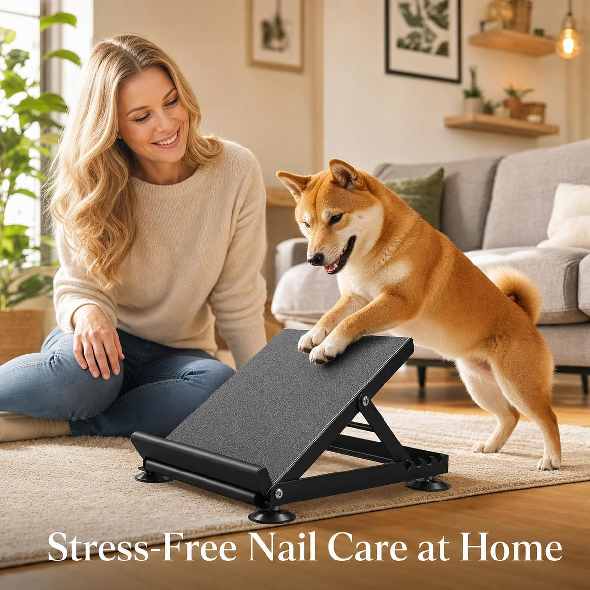 dog nail scratch board - adjustable metal scratch shown in use