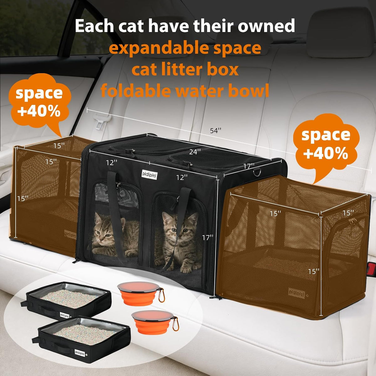 pidipiti 24x17x17 large expandable pet carrier for 2, close-up detail