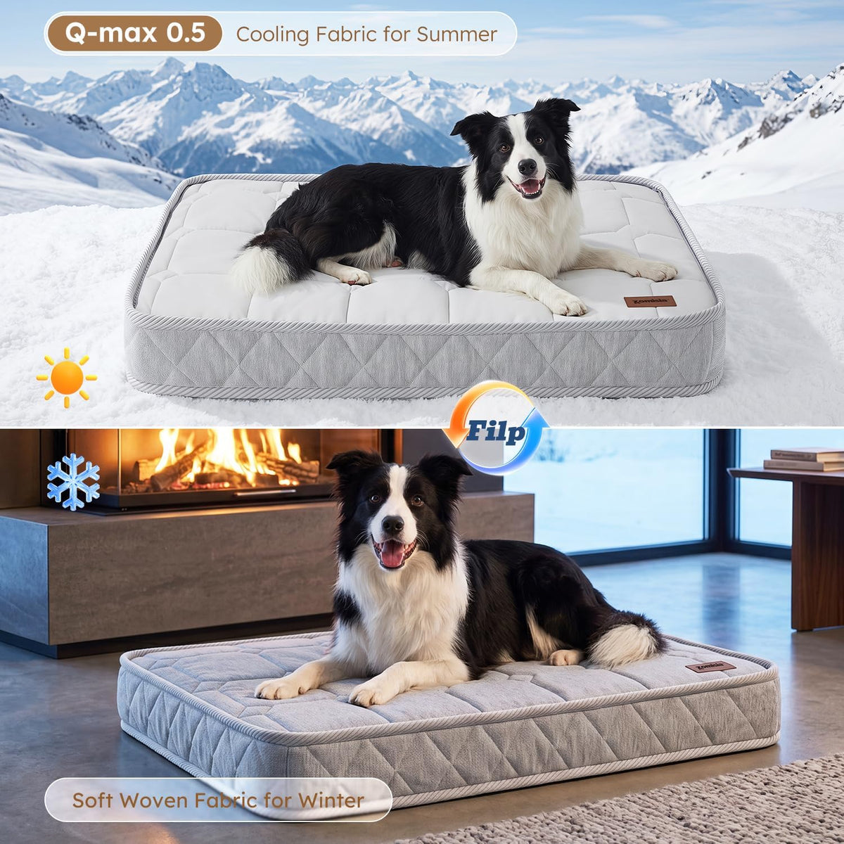 zomisia q-max 0.5 orthopedic cooling dog bed for shown in use