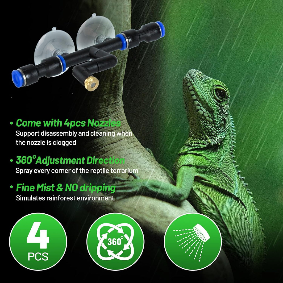 10l reptile mister fogger with timer, 4 nozzles, close-up detail