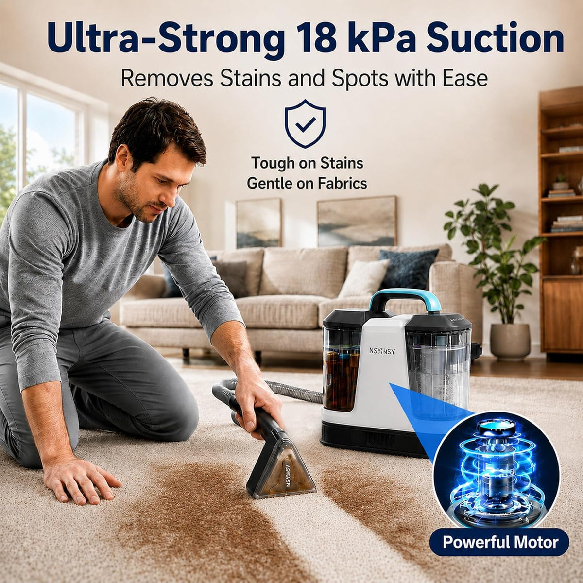 portable carpet upholstery cleaner for furniture, pet stains showing dimensions
