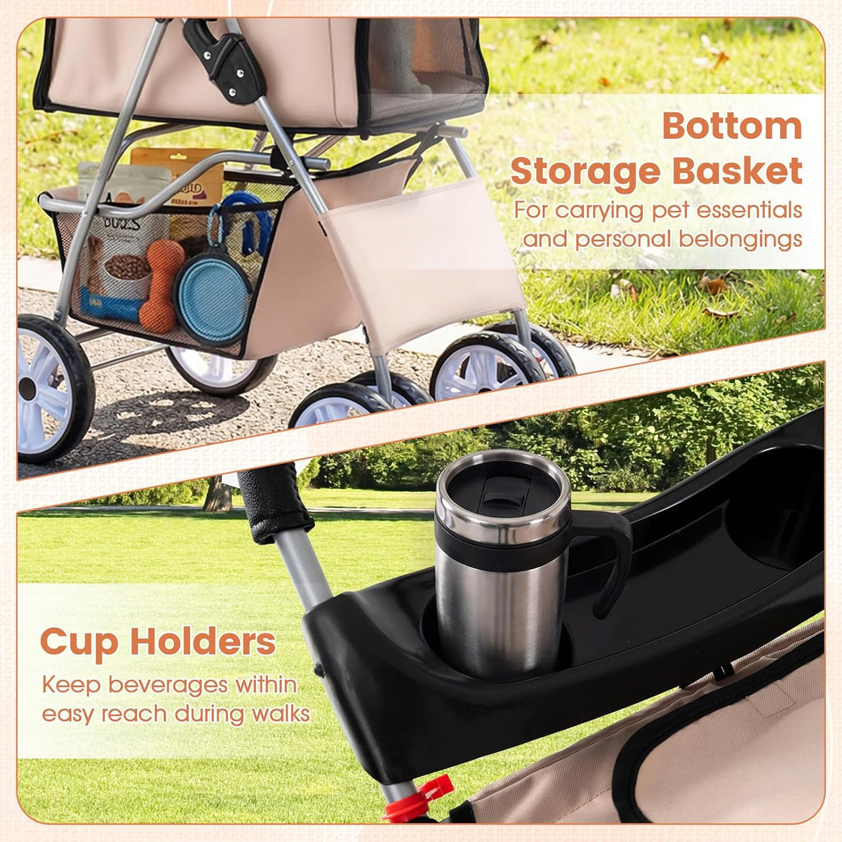 petsite 4 wheels pet stroller, foldable dog strollers, front angle view