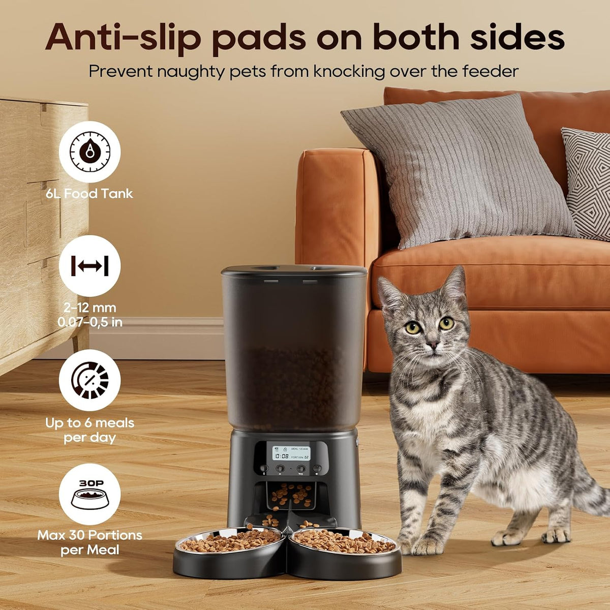 petrice automatic cat feeder for 2 cats, 6l/25 shown in use