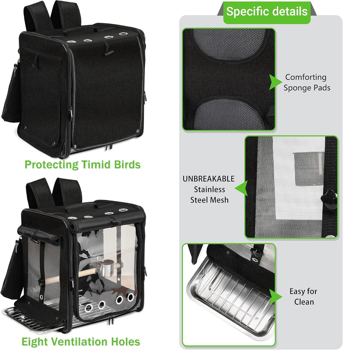 sanmoncare bird carrier for car travel with seat, side view