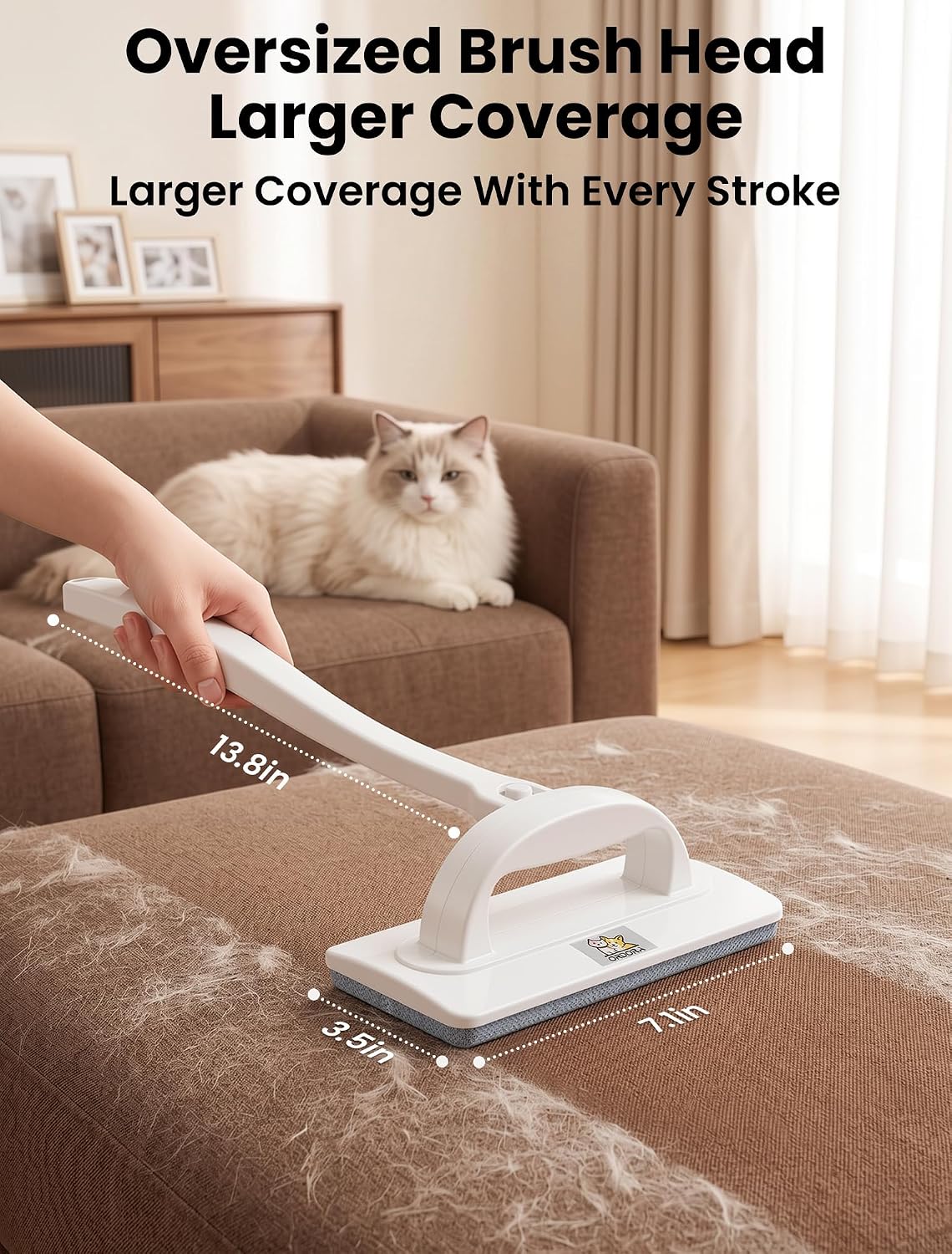 ordora reusable pet hair remover brush for furniture, close-up detail