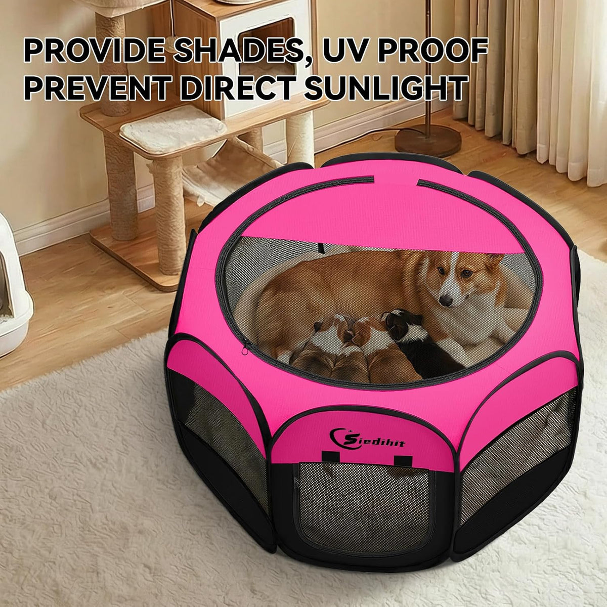 siedihit dog playpen, medium puppy pet playpen, dog showing dimensions