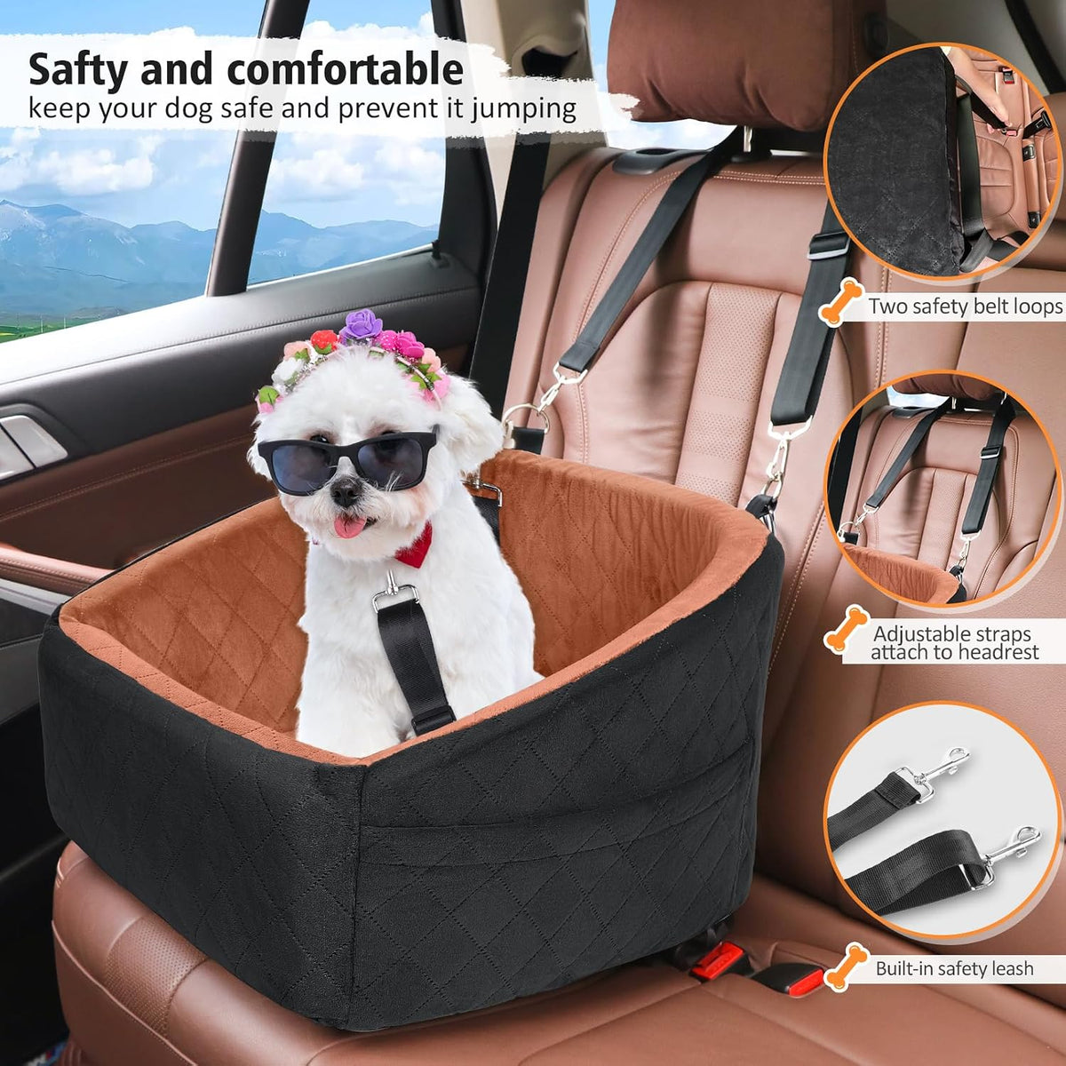 neezukar dog car seat for small medium dogs,detachable, side view