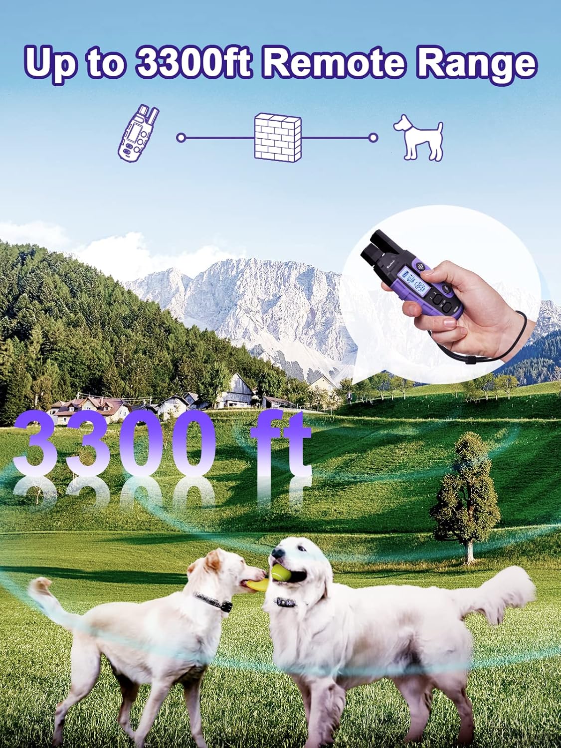 bousnic dog shock collar 2 dogs (5-120lbs) shown in use
