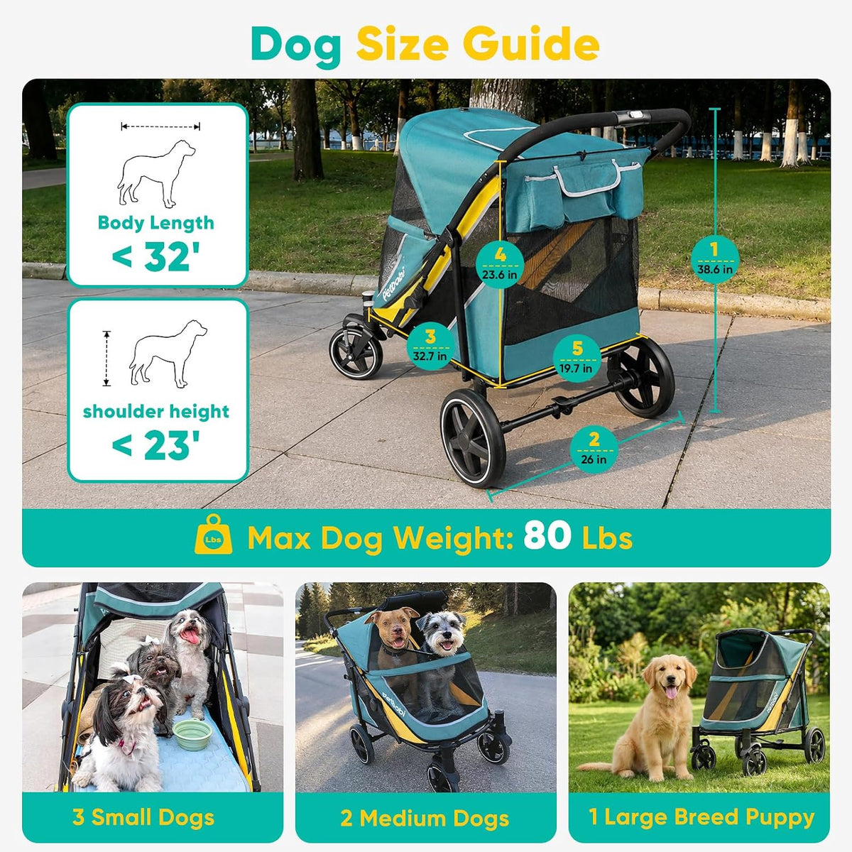 petbobi dog stroller for large medium dogs up shown in use