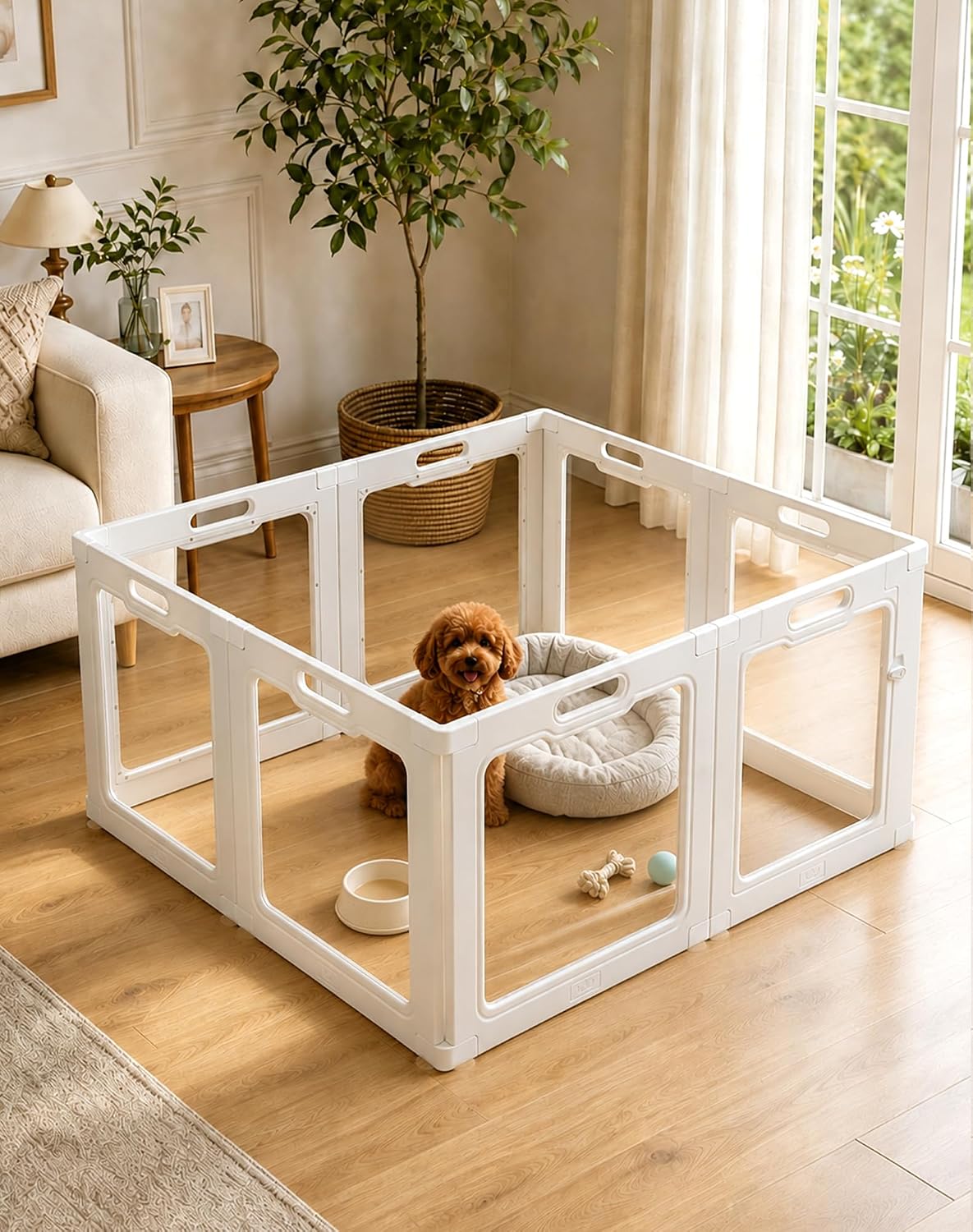 clear acrylic indoor dog playpen, 24" puppy playpen, main product view