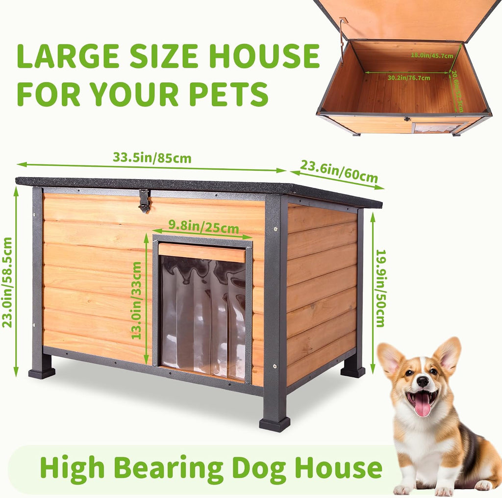 dog house outdoor weatherproof, sturdy large breed doghouse showing dimensions