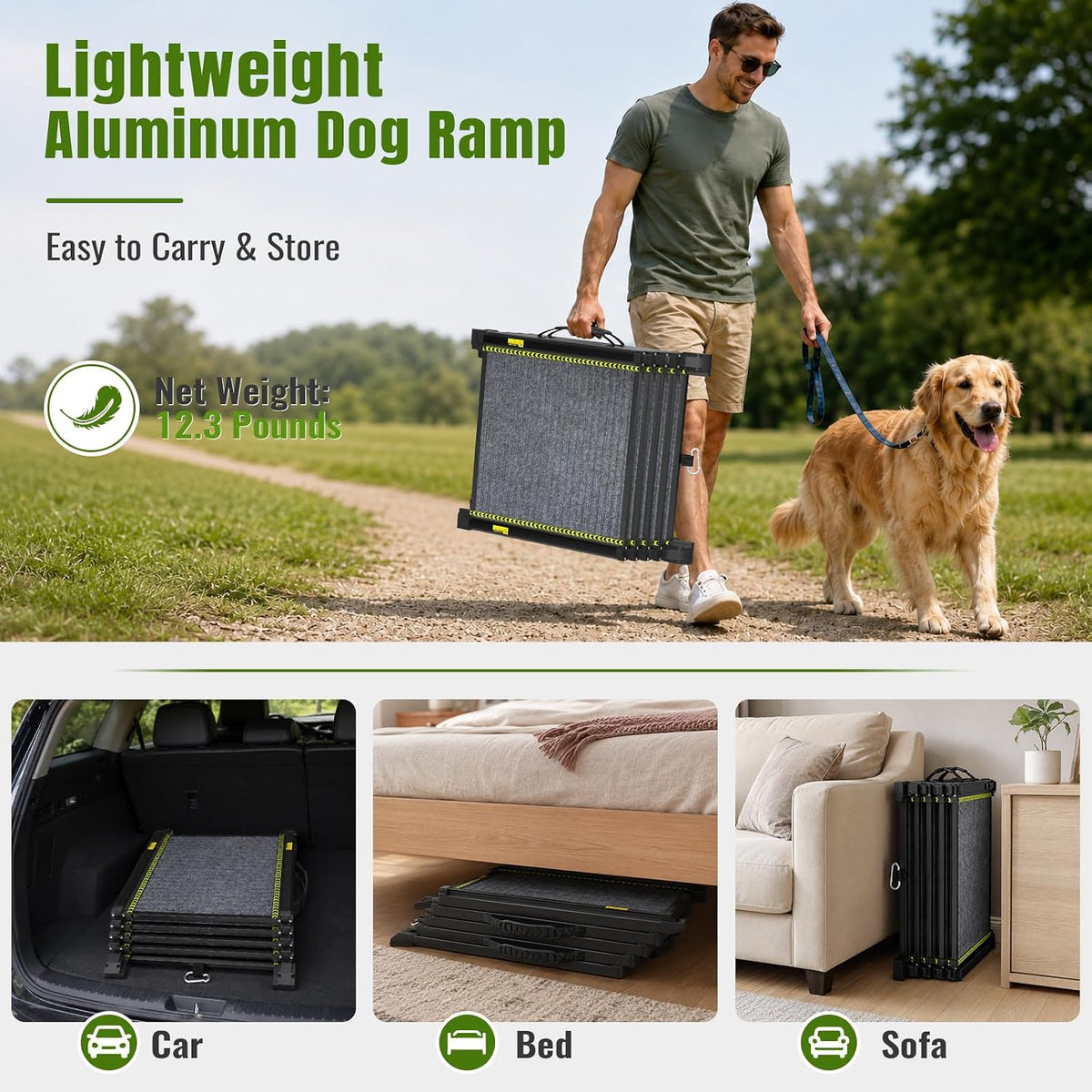 dog ramp for car 73" extra-long,telescoping pet ramp showing dimensions