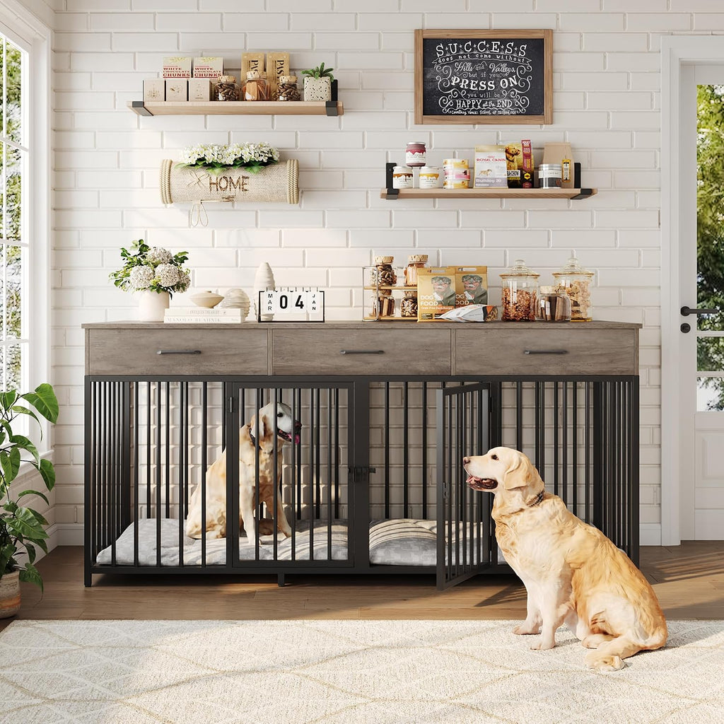 hostack double dog crate, 71" w indoor dog, close-up detail