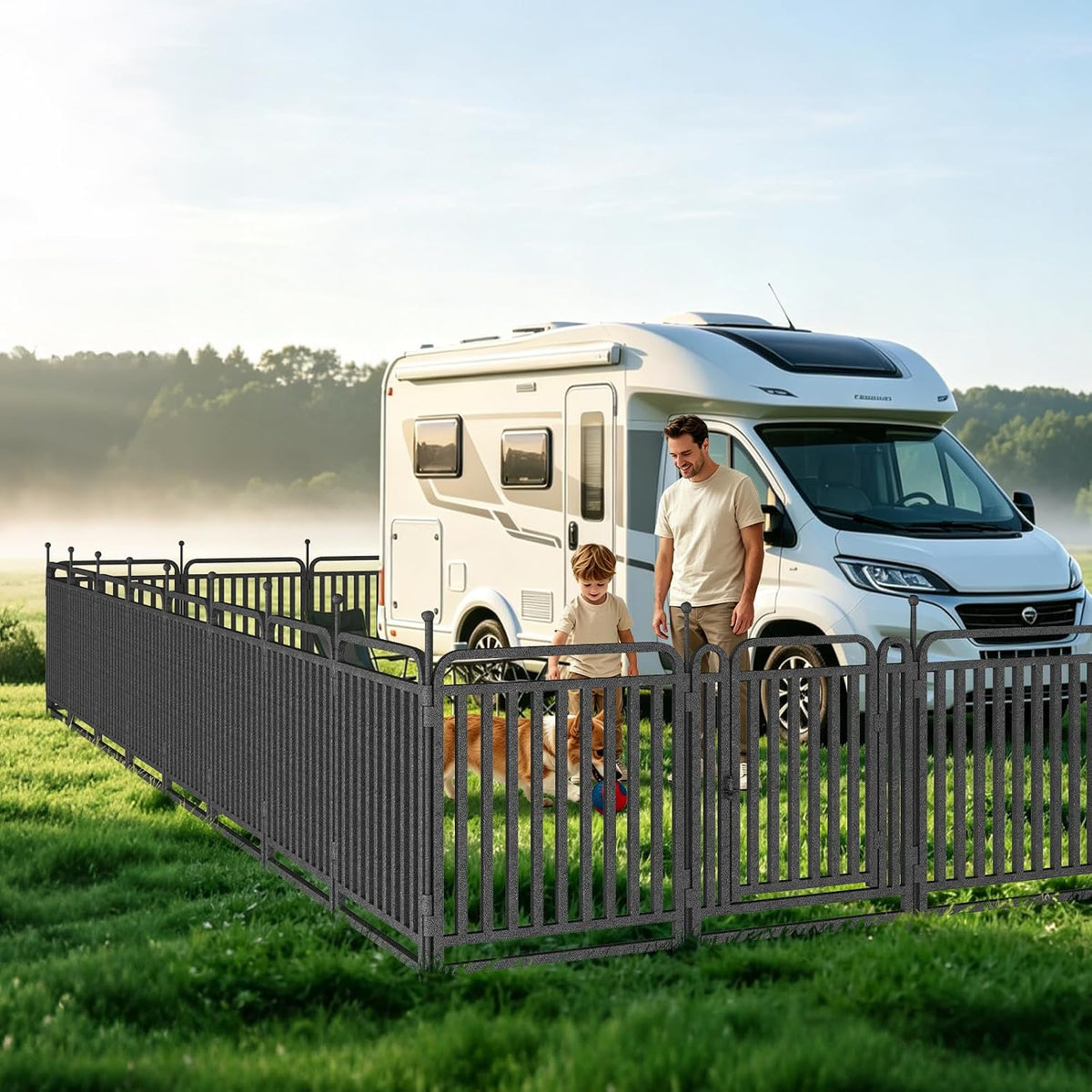dog playpen outdoor (silver, 40'', 16 panels-36.8ft(l)-includes 2 showing dimensions