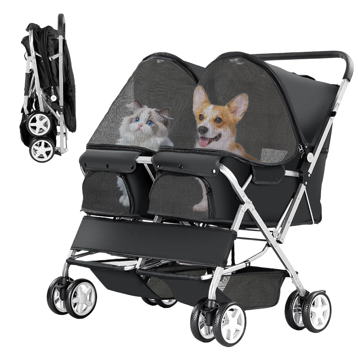 double pet stroller for 2 dogs & cats, main product view