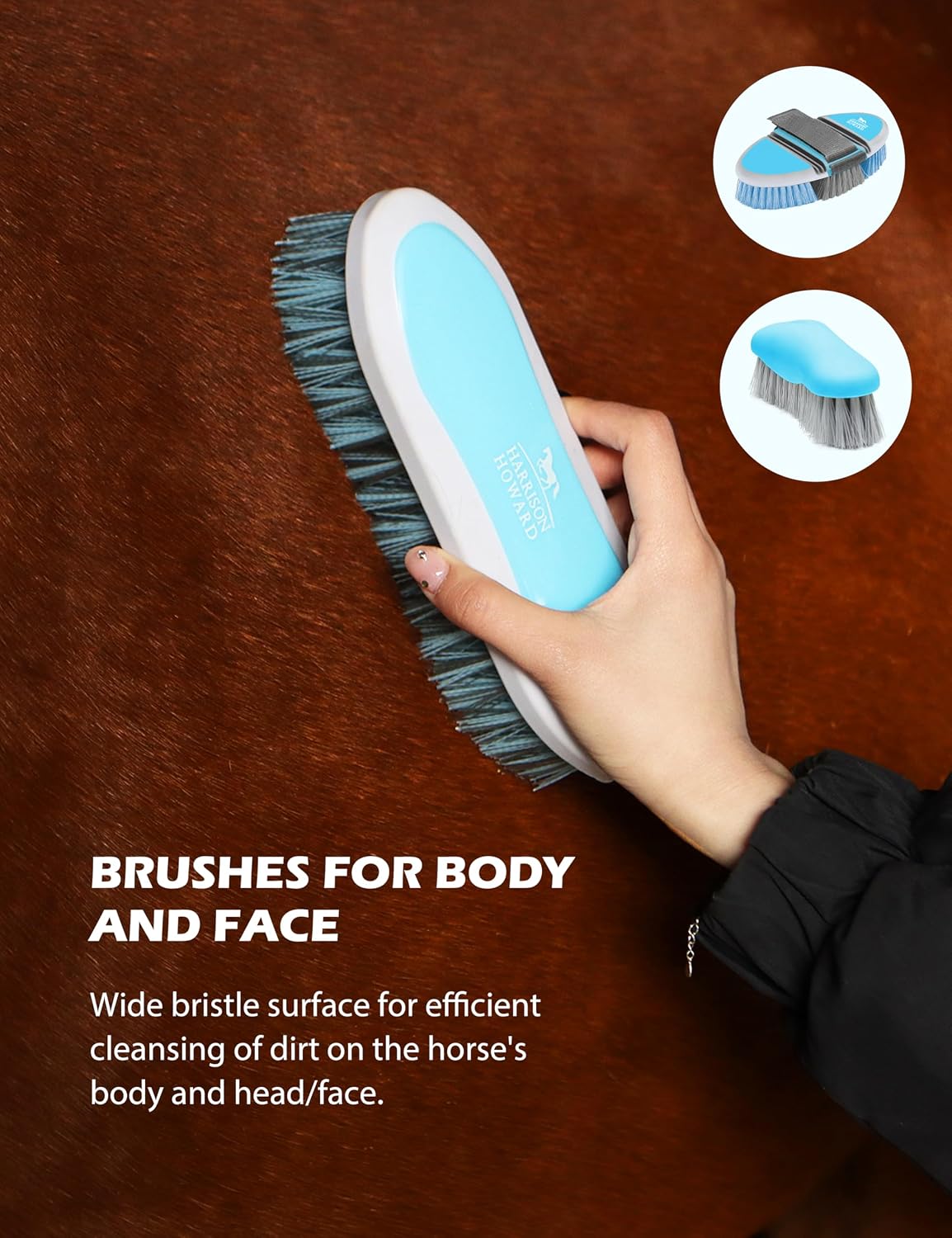 harrison howard horse grooming kit, 11-piece horse brush showing dimensions