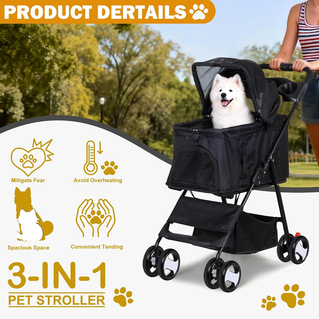 zeny pet stroller, 3 in1 foldable dog cat, view 11